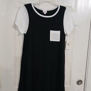 LulaRoe Carly Dress Black Dress White Sleeve  Swing Sz Small